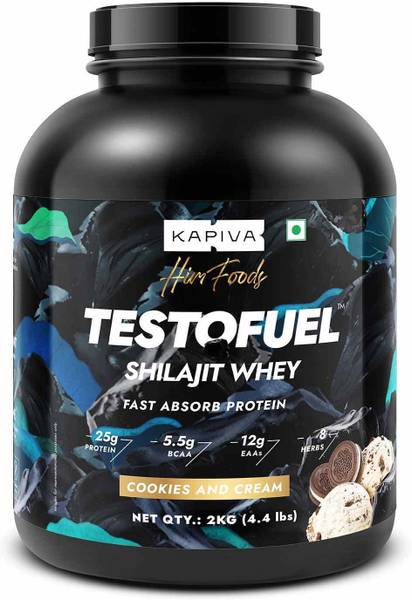 Kapiva Testofuel Shilajit Whey Protein | 25g Protein Per Scoop (2Kg Cookies & Cream)