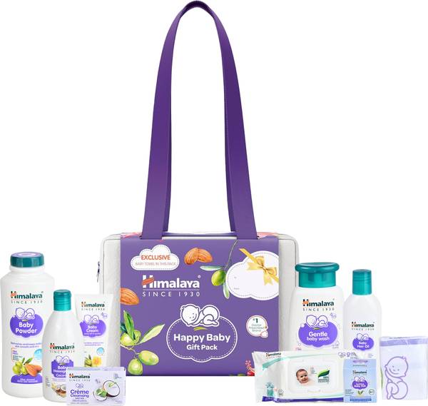 HIMALAYA Happy Baby Gift Travel Bag with Baby Towel & Powder Puff (11 in 1)
