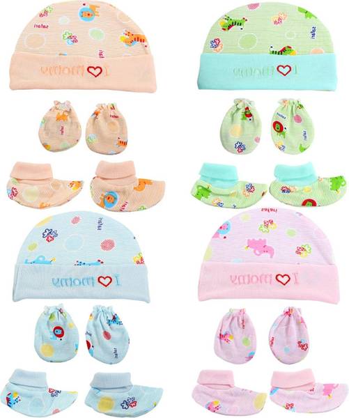 FabSquare Supersoft cotton Booty, Mitten and Cap combo for new born baby boy and baby girl