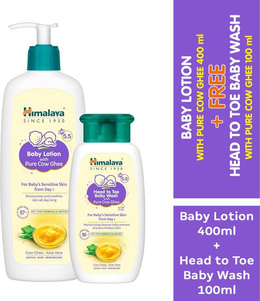 HIMALAYA Baby Lotion with Pure Cow Ghee 400ml & FREE Baby Wash with Pure Cow Ghee 100ml