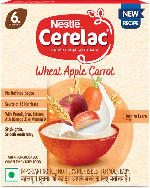 Nestle Cerelac Wheat Apple Carrot Baby Food Cereal for 6 to 24 Months Baby No Refined Sugar Cereal