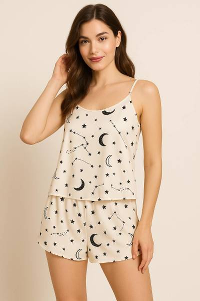 avyanga Women Printed White Top & Shorts Set