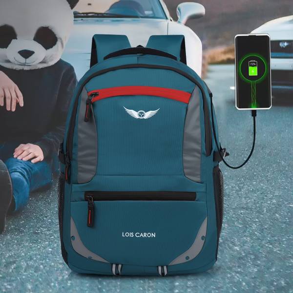 LOIS CARON LCB-059 Green Color Laptop Backpack With Usb Charging Port, College Computer Bag 35 L Laptop Backpack