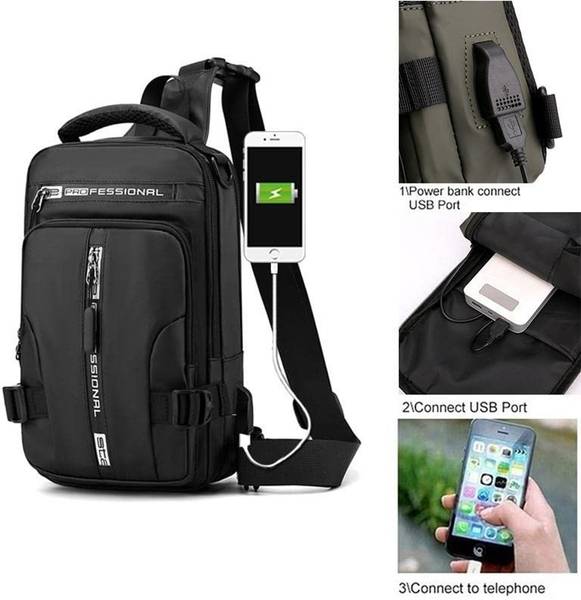 URBANE CHIC Travel Chest Bag USB Charging Anti Theft Sports Sling Crossbody 1 L Backpack