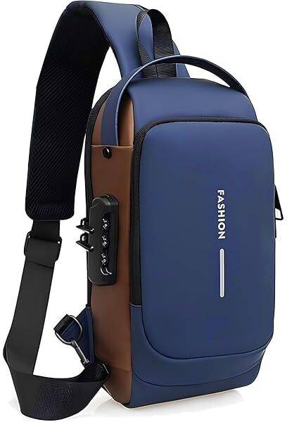 ROMJ Blue, Gold Shoulder Bag sling bag businessman bag chest cross body bag with USB charging port