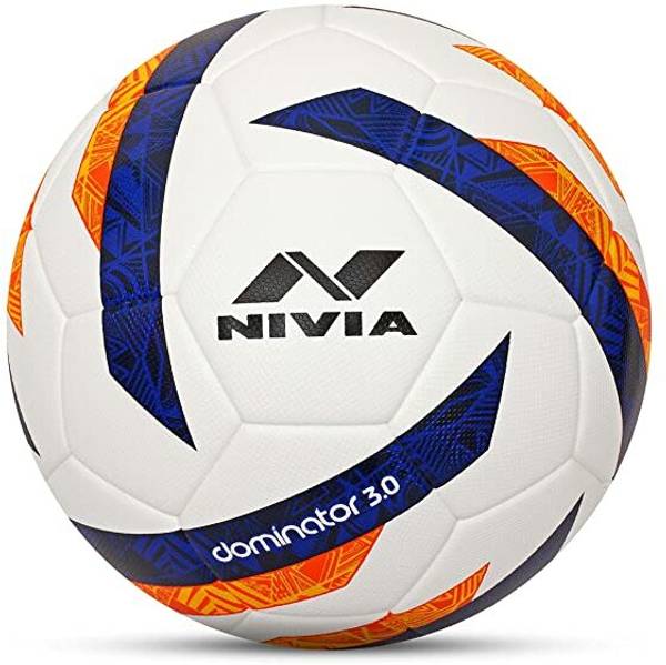 NIVIA Dominator 3.0 / Soccer Ball Rubber Moulded Ball Size - 5, White & Blue Football - Size: 5