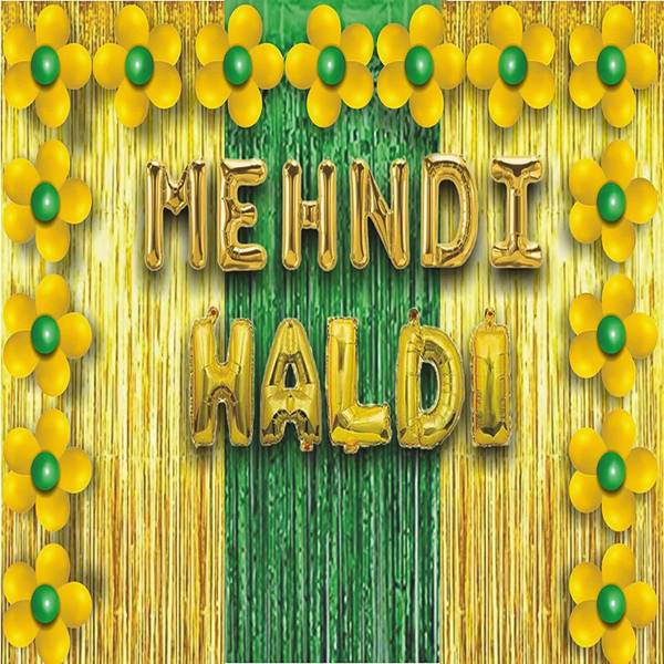 Balaji Solid Haldi Mehndi Decoration Kit-Haldi-Mehndi Foil,Curtains, Glue, Arch,100 Balloons Balloon