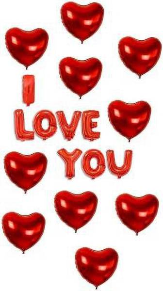 Juneja Enterprises Solid Red Heart Foil Balloon with I LOVE YOU Foil Letter Balloon