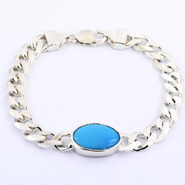 RATAN BAZAAR Stone Turquoise Silver Bracelet