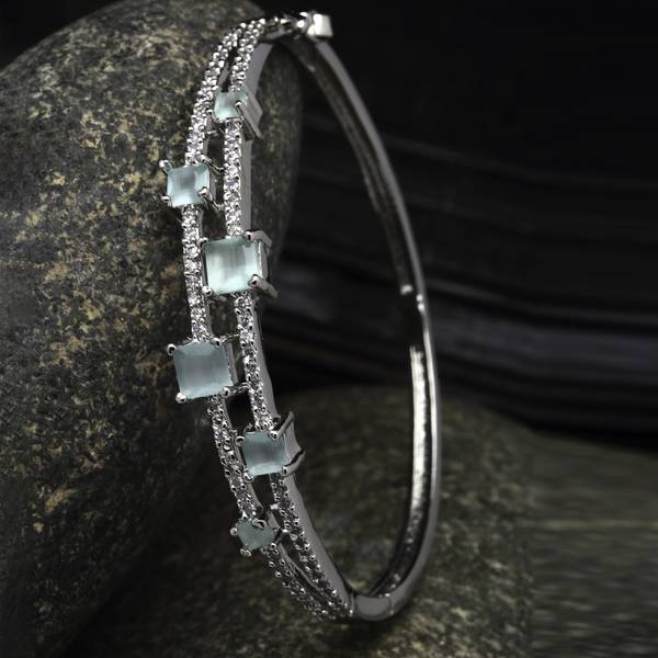 ZENEME Brass Cubic Zirconia Rhodium Bracelet