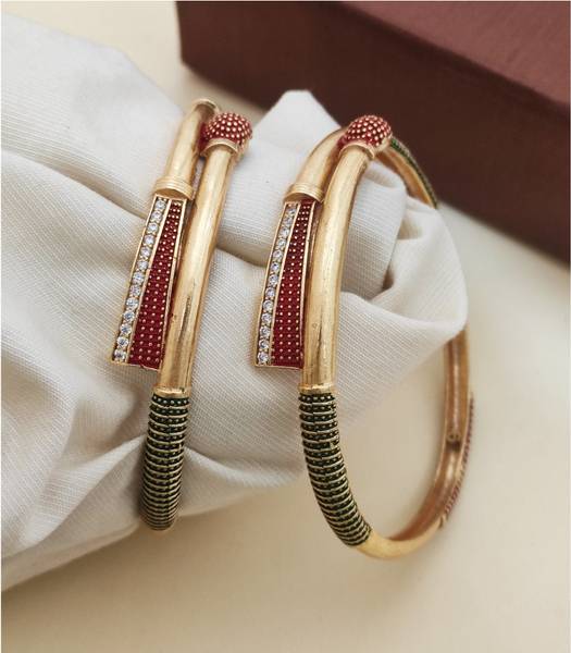 AK Brass Diamond Gold-plated Bangle Set