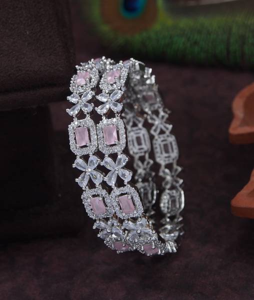Atulya Brass Cubic Zirconia, Diamond Silver Bangle Set
