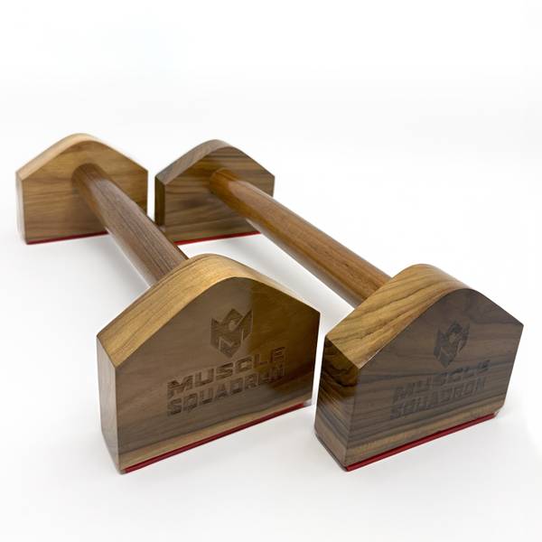 Muscle Squadron Premium Wooden Parallettes  Pure Burma Teak Wood with Silicone Grip Push-up Bar