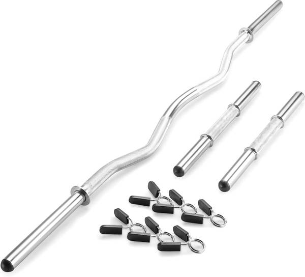 LCARNO 4FT Curl Bar 28MM, 12inch Heavy Solid Dumbbell Handle Set with 6 Spring Collars Weight Lifting Bar