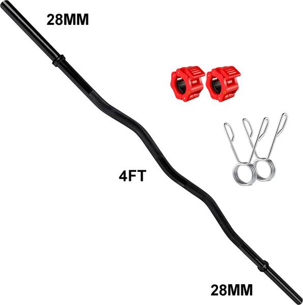 YMD 4FT Curl 28mm Black Powder Coating Weightlifting Rod With Clamps & Spring Weight Lifting Bar