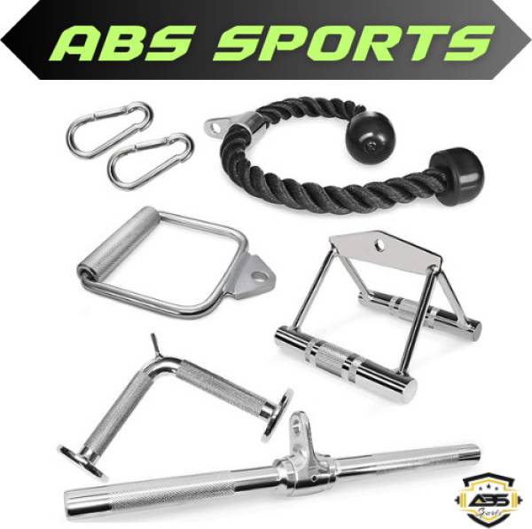 ABSSports Gym Combo |D Handle, Tricep Rope, Seated Rowing, V Tricep and Tricep Handle Multi-training Bar