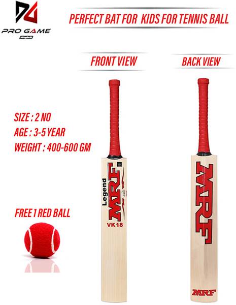 Pro Game MRF Grand Edition bat Kids (3 to 6 yr)With Red Ball ( Size-02) Poplar Willow Cricket Bat