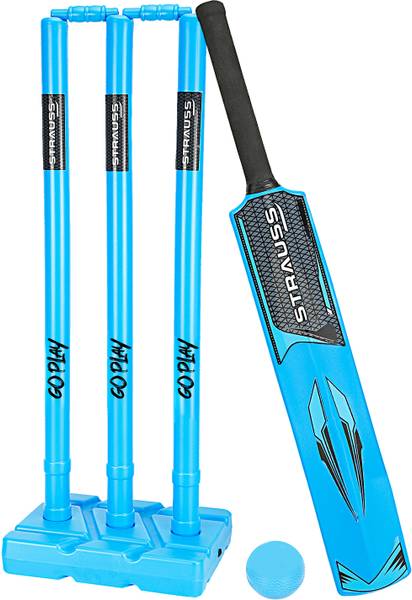 Strauss Rebel Plastic Cricket Kit, Size SH (34 X 4.5inch) for All Age Group (Blue,Black) PVC/Plastic Cricket Bat