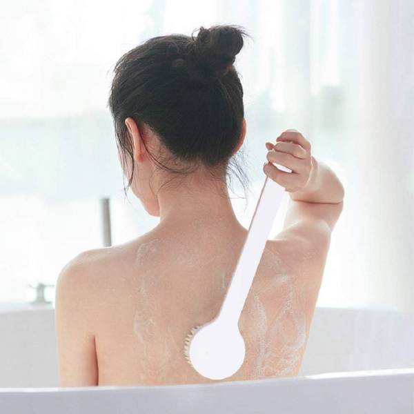 KREQU Body Bath Shower Back Scrubber Long Handle Brush with Bristles Dry Skin