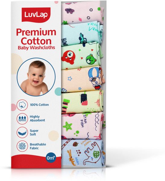 LuvLap Cotton 181 GSM Premium Baby Washcloth for New Born, 100% Hosiery Cotton Cloth, Bath, Face Towel Set