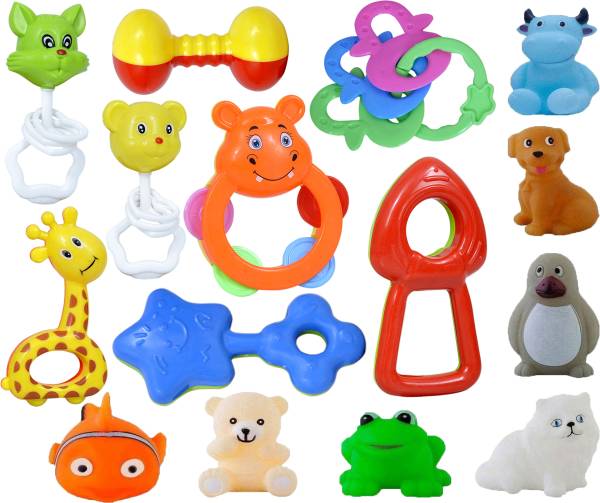 Learn With Fun Set of 15 Pcs with Various Exciting Toys for New Borns & Infants Rattle Bath Toy Bath Toy