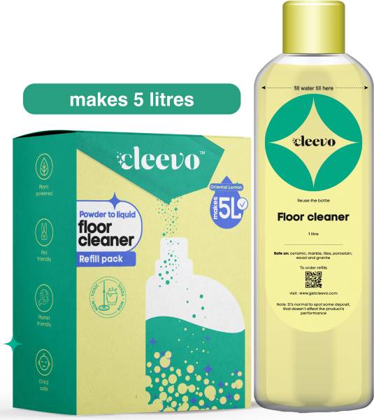 cleevo Powder to liquid floor cleaner with bottle|5L|1pouch=1ltr| Zesty Lemon