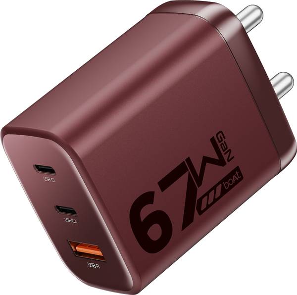 boAt 67 W GaN 3 A Wall Charger for Mobile with Detachable Cable