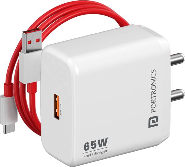 Portronics 65 W VOOC 2 A Wall Charger for Mobile with Detachable Cable