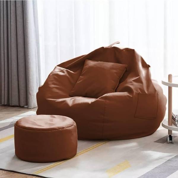 Seventh Heaven 4XL Filled Bean Bag with Cushion and Footrest - Scratch Resistant Premium Leatherite Bean Bag Footstool With Bean Filling