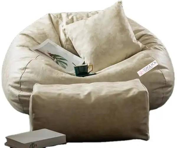 GIGLICK 5XL Premium Imported Soft Vegan Leather Bean Bag with Rectangular Footrest & Cushion Bean Bag Chair With Bean Filling