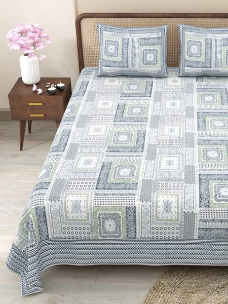CLOTHOLOGY 240 TC Cotton King Jaipuri Prints Flat Bedsheet