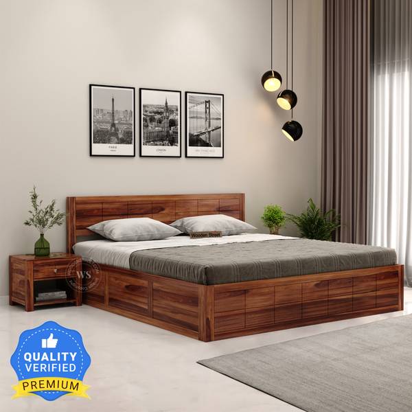 Wooden Street Floria Sheesham Wood Cot for Bedroom/Living Room Solid Wood King Box Bed