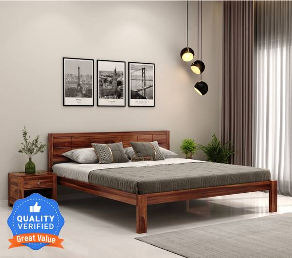 Wooden Street Floria Sheesham Wood Queen Size Without Storage Bed For Bedroom Solid Wood Queen Bed