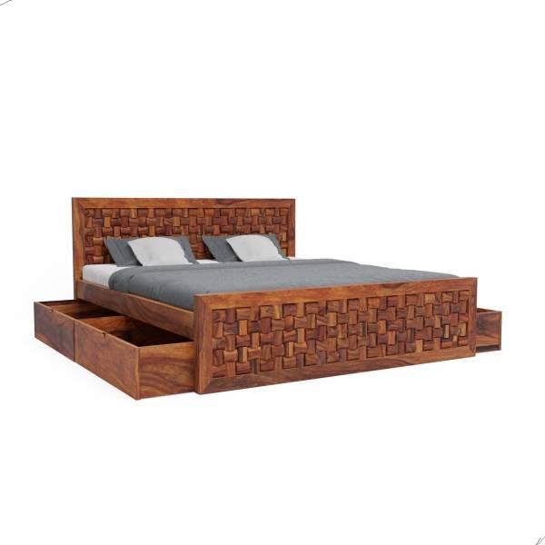 Flipkart Perfect Homes NIWAR Rosewood ( Sheesahm ) Solid Wood King Drawer Bed