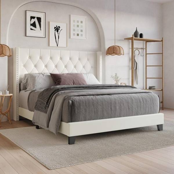 Flipkart Perfect Homes Engineered Wood Fabric King Size Bed With Upholstered Headboard For Bedroom || Engineered Wood King Bed