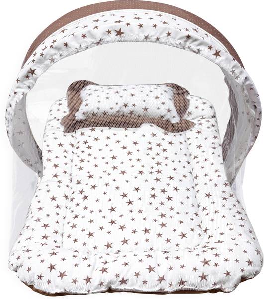 MOM & SON Cotton Infants Toddler Printed Foldable Mattress with Net for 0-6 Months Mosquito Net