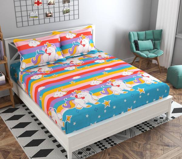 Zivias 240 TC Polycotton Double Printed Fitted (Elastic) Bedsheet