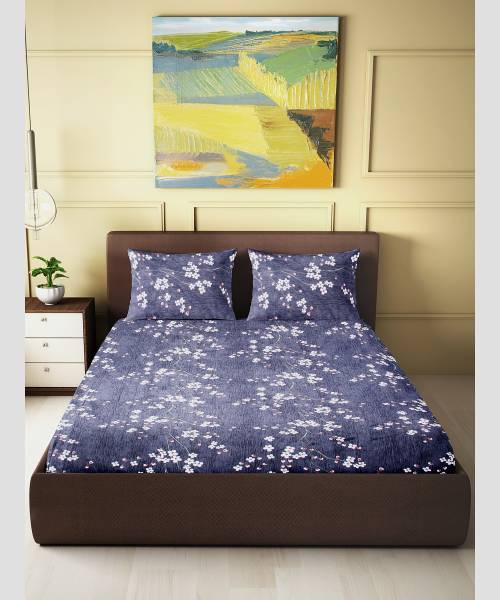 CARLTON LONDON 144 TC Cotton Double Floral Flat Bedsheet