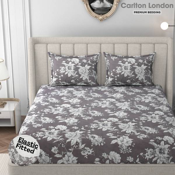 CARLTON LONDON 300 TC Microfiber King Printed Fitted (Elastic) Bedsheet