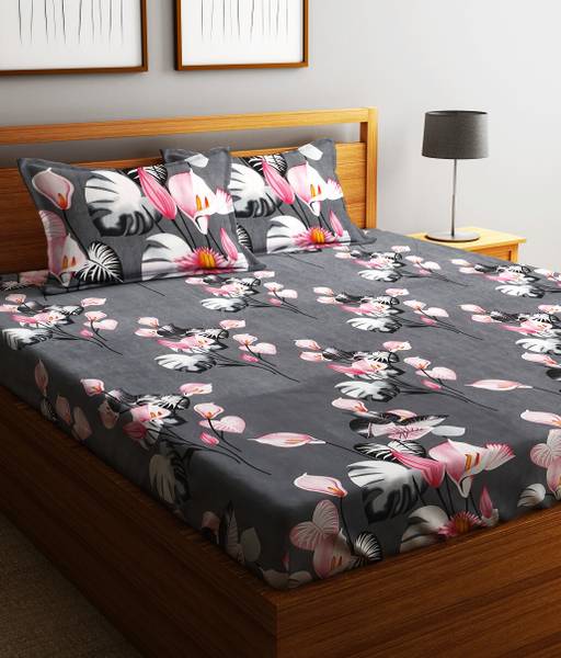 Fashion String Microfiber Double Flat 120 TC Floral Bedsheet