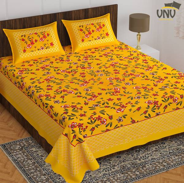 VNV Creation 144 TC Cotton Queen Jaipuri Prints Flat Bedsheet