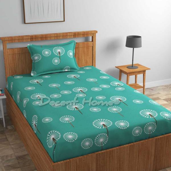 Decent Home 240 TC Cotton Single Floral Fitted (Elastic) Bedsheet