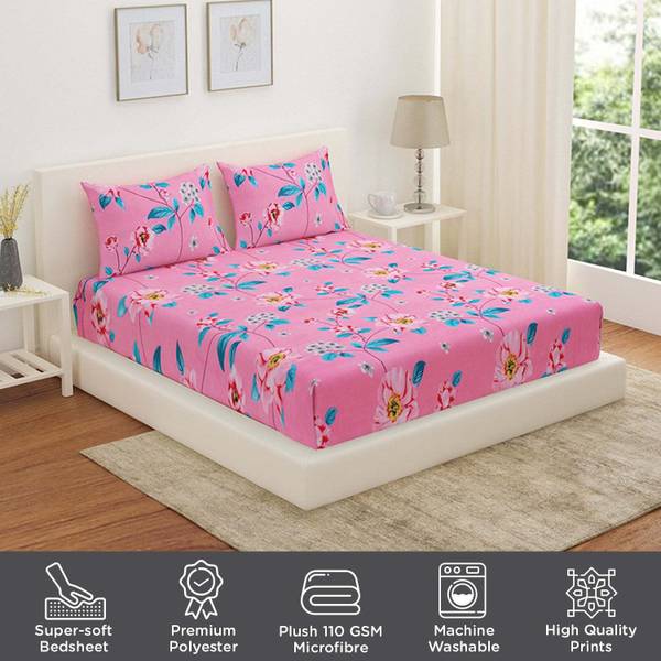 @Home by nilkamal 180 TC Microfiber Double Abstract Flat Bedsheet