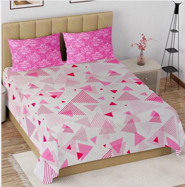 CARLTON LONDON 144 TC Cotton Queen Geometric Flat Bedsheet