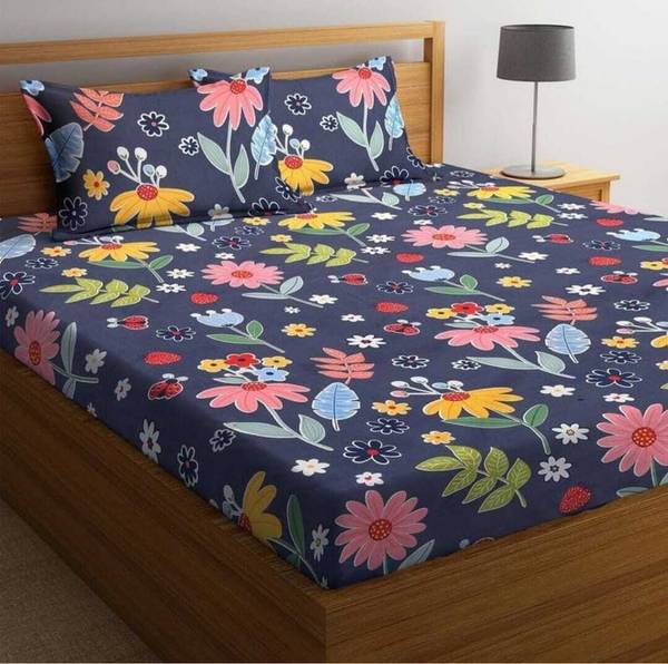 TINDLER KNOTS 300 TC Microfiber, Cotton King Printed Fitted (Elastic) Bedsheet