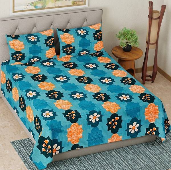 CARLTON LONDON 104 TC Cotton Queen Geometric Flat Bedsheet