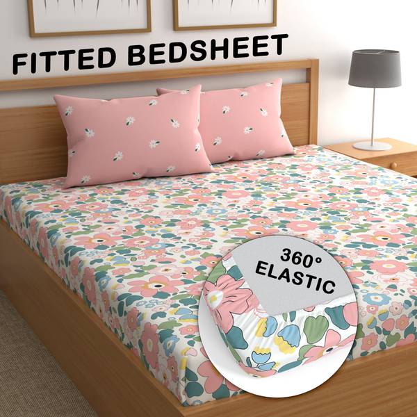 CG Homes 180 TC Cotton King Printed Fitted (Elastic) Bedsheet
