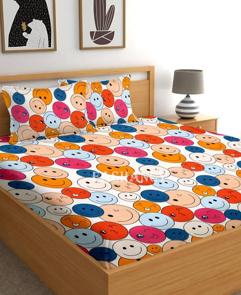 Fashancy 260 TC Cotton Double Cartoon Fitted (Elastic) Bedsheet
