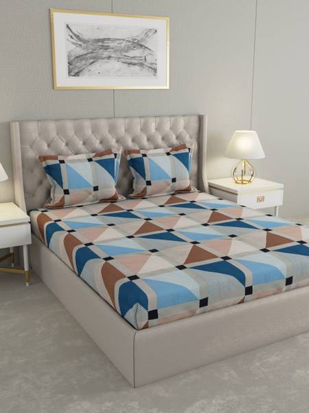 Raymond Home 100 TC Microfiber Double Geometric Flat Bedsheet