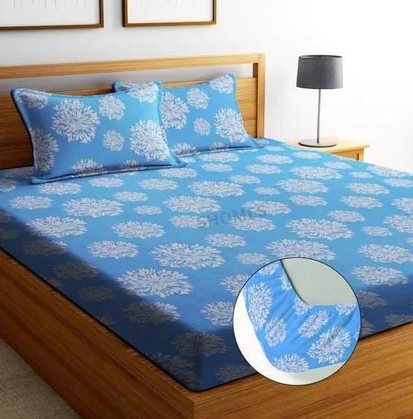 New Town Microfiber Double Fitted (Elastic) 144 TC Floral Bedsheet